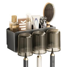 Yoonco 漱口杯 浴室牙刷架 牙刷座 3孔, 1個, 灰色