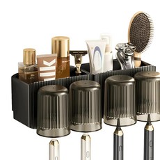 윤코 양치컵 욕실 칫솔 거치대 꽂이 4구, 블랙, 1개