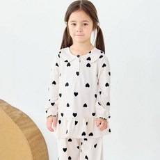 메이키즈 유아동 주니어 여아 블랙하트심플 피치기모 발열 파자마 세트