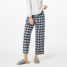 JAJU 여성용 통기성 32수 코튼 플란넬 체크 10부 파자마 팬츠