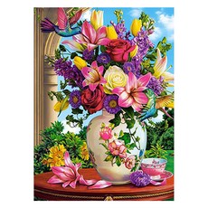 Daysoy 華麗花朵 DIY 寶石十字繡 40 x 50 cm, 14 鳥與花瓶, 1個