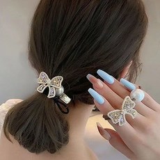 페이퍼먼츠 미니 주얼리본 진주 포인트 슬림 실루엣 벨벳 곱창 헤어 밴드 2종 세트 23327