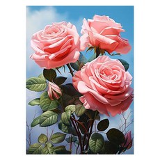 Daysoy 華麗花朵 DIY 寶石十字繡 40 x 50 cm, 04 粉紅玫瑰, 1個