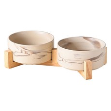 Lanboer 寵物大理石紋食碗木架組 M, 混合色, 1套