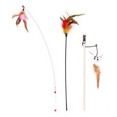 Tamsaa 逗貓棒釣竿3件組, 多款羽毛鈴鐺設計，安全材質，貓咪互動玩具, #PL03002006271, 1組