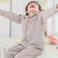 bonumam 兒童Happy Dream格紋棉混紡長袖睡衣上下套裝
