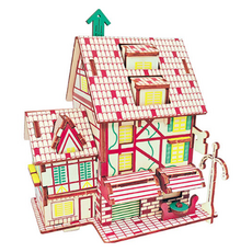 村莊系列 茶館 DIY 3D 立體木製拼圖, 混合色, 39件, 1個