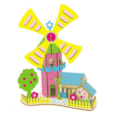 村莊系列 風車小屋 DIY 3D立體木製拼圖, 混合顏色, 89件, 1個
