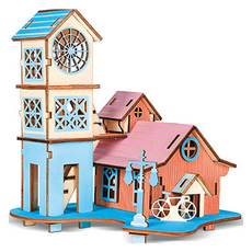 村莊系列 河岸堤防 DIY 3D 立體木製拼圖, 58件, 混色, 1個