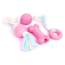 Meongyang 狗狗馬卡龍磨牙橡膠玩具4件組, 粉紅色, 1套