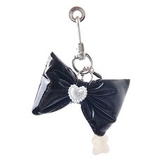 미니 빵빵리본 곰 슈즈참 키링, 블랙, 1개