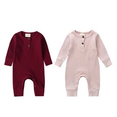 조이멀티 엠케이 유아용 심플 투버튼 골지 긴팔 우주복 2종 세트