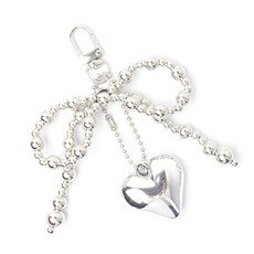 비즈리본 하트 키링, 실버, 1개