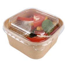 牛皮紙正方形 650ml x 50入 + 透明蓋 50入 套組, 1套