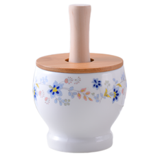 Monahom花朵迷你蒜頭研磨臼+杵+蓋子組, 1組