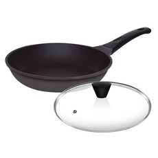 Auteur Theater鑄鐵鍋具2件組, 深棕色, 平底鍋 26cm+玻璃鍋蓋 26cm, 1組