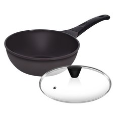 Theater鑄造深炒鍋 2件組, 深棕色, 1組, 深炒鍋 20cm+玻璃鍋蓋 20cm