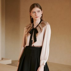 미니멈 여성용 자수 리본 타이 블라우스