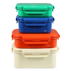 LIVING CREATOR Jikyeoten 密封容器 綠色 320ml + 藍色 480ml + 橘色 560ml + 象牙白 1.1L D套組, 密封容器4件組, 1套