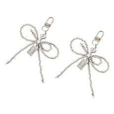 沃尼家 愛心蝴蝶結設計 AirPods 鑰匙圈, 銀色, 2個