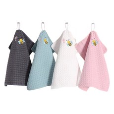 Honeybee蜜蜂掛環式多用途擦手巾4件組, 灰色, 藍色, 白色, 粉紅色, 1套