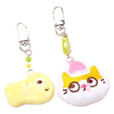 메르시밴드 에스케이아이앤디 고양이 키링 2종 세트, 브라운, 1세트