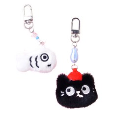 MerciBand SKI&D 貓咪鑰匙圈 2件組, 1套, 黑色