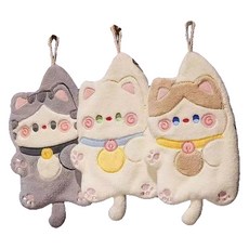 Woni's House 貓咪擦手巾3件組, 白色 + 米色 + 灰色, 1套