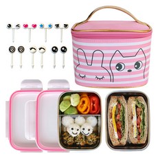 2단 스텐도시락 세트 밥통 + 찬통 + 보온보냉가방 + 반찬픽, 핑크, 1세트