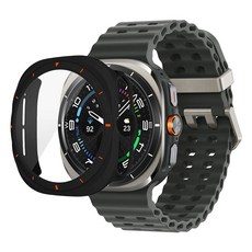 SPACE SHIELD 智慧手錶相容 橘色錶圈 PC強化玻璃一體式保護殼, 1個, 霧面黑