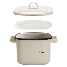 EJIRY 電磁爐適用Remo系列方型琺瑯雙耳鍋+鍋蓋+保鮮蓋組, 14cm, 1組, Prim Ivory
