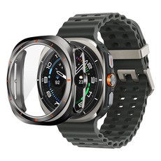 SPACE SHIELD 智慧手錶相容 橘色錶圈 PC強化玻璃一體式保護殼, 1個, 鈦灰色