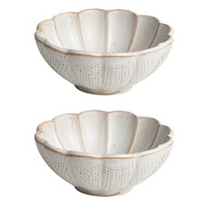 鎬紋花朵正面麥片圓碗1號, 白色, 2個