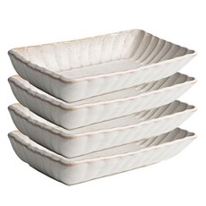 Shinogi花朵陶瓷沙拉碗 長方形碗 3號, 白色, 4個