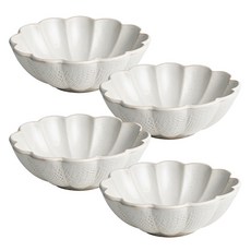 Shinogi花卉圖案圓形麥片碗2號, 白色, 4個