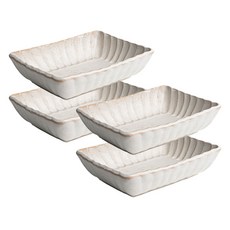 Shinogi 花朵陶瓷沙拉碗 長方碗 1號, 白色, 4個