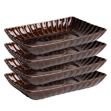 Shinogi花朵陶瓷沙拉碗 長方形碗 3號, 駝色, 4個