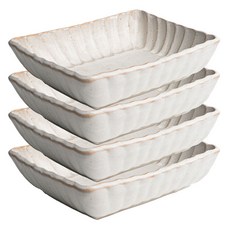 Shinogi花卉陶瓷沙拉碗 長方形碗 2號, 白色, 4個