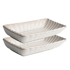 Shinogi花朵陶瓷沙拉碗 長方形碗 3號, 白色, 2個