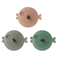 FLaiTO 矽膠魚造型杯蓋3件組, 磚紅色 + 卡其色 + 灰色, 1套