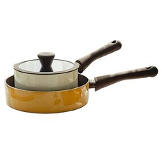 Dr.HOWS 電磁爐適用Sunshine系列鋁製不沾塗層鍋具2件組, 深平底鍋 24cm+單柄鍋 18cm, 黃色+白色, 1組