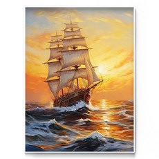 데이소이 바다와 보트 DIY 보석십자수 30 x 40 cm, 08 석양항해, 1개