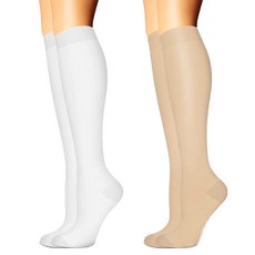 Monster 運動壓力襪 2件組, 白色 + 米色, 1套