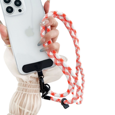 미소로운 분실 방지 크로스 휴대폰 스트랩 8mm + 악세서리 홀더 세트, 오렌지 화이트(스트랩), 1세트