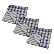 CASA VERDE Odin 格紋雙層紗預染棉廚房巾 3入組 S 45 x 45 cm, 1套, 自然海軍藍中格紋