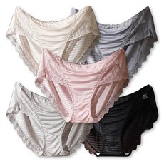 Hueday 女性真大尺碼絲綢蕾絲內褲5件組