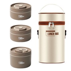 Living Gourmet可微波保溫便當盒 3層+便當包組, 1組, 棕色