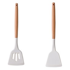 Momtool 木製矽膠鍋鏟 一般型 + 實心型組合, 白色, 1套