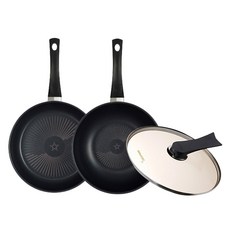 HAPPYCALL New Comfort Diamond平底鍋 B款 3件組, 單色, 平底鍋 28cm+深炒鍋 28cm+玻璃鍋蓋 28cm