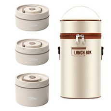 Living Gourmet可微波保溫便當盒 3層+便當包組, 1組, 淺褐色